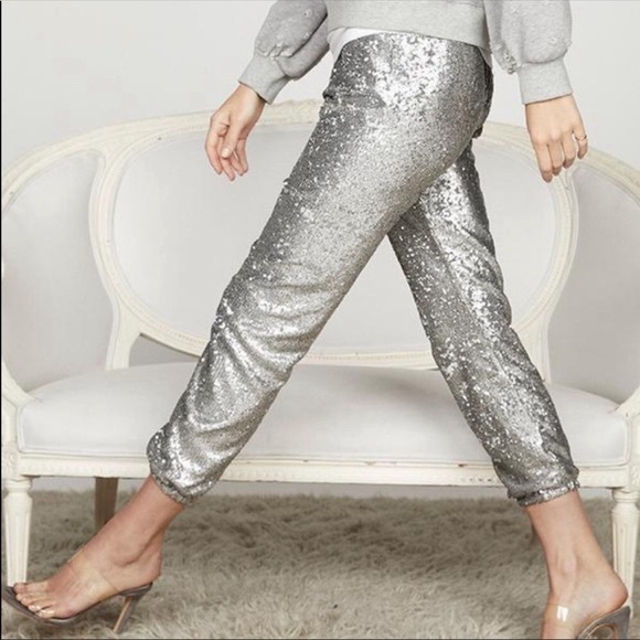 NWT David Lerner silver sequin lounge jogger size XS - Picture 3 of 12
